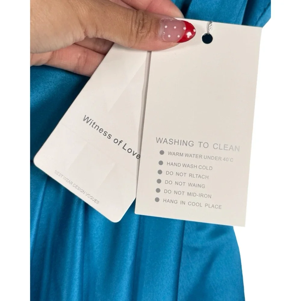 Witness of Love Teal Blue Satin Corset Back Tie Strap Mini‎ Dress Size 0 NWT